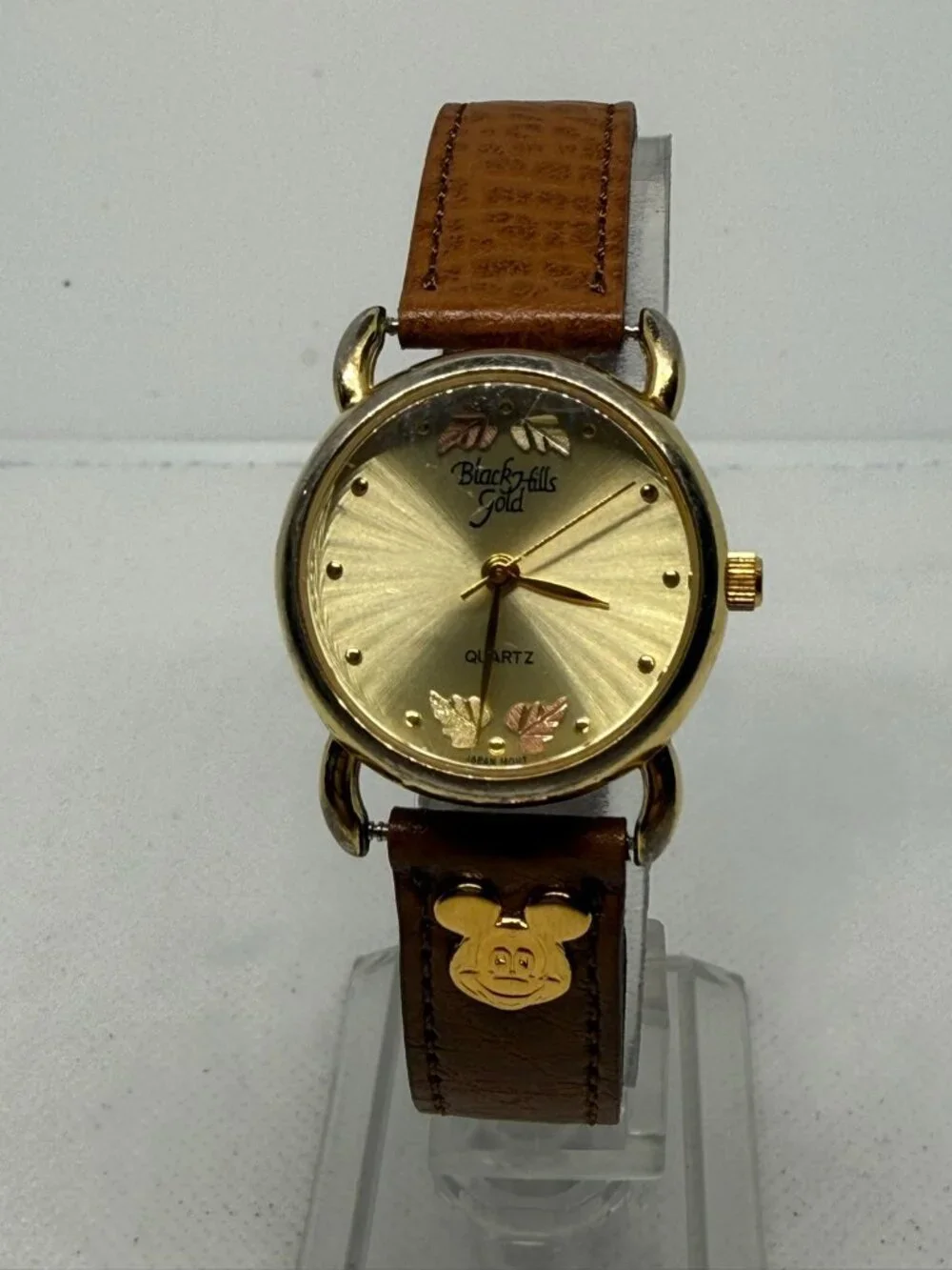 Black Hills 12k Gold Leaf accents Women's Quartz Gold-Tone Brown Leather Watch - Picture 1 of 10